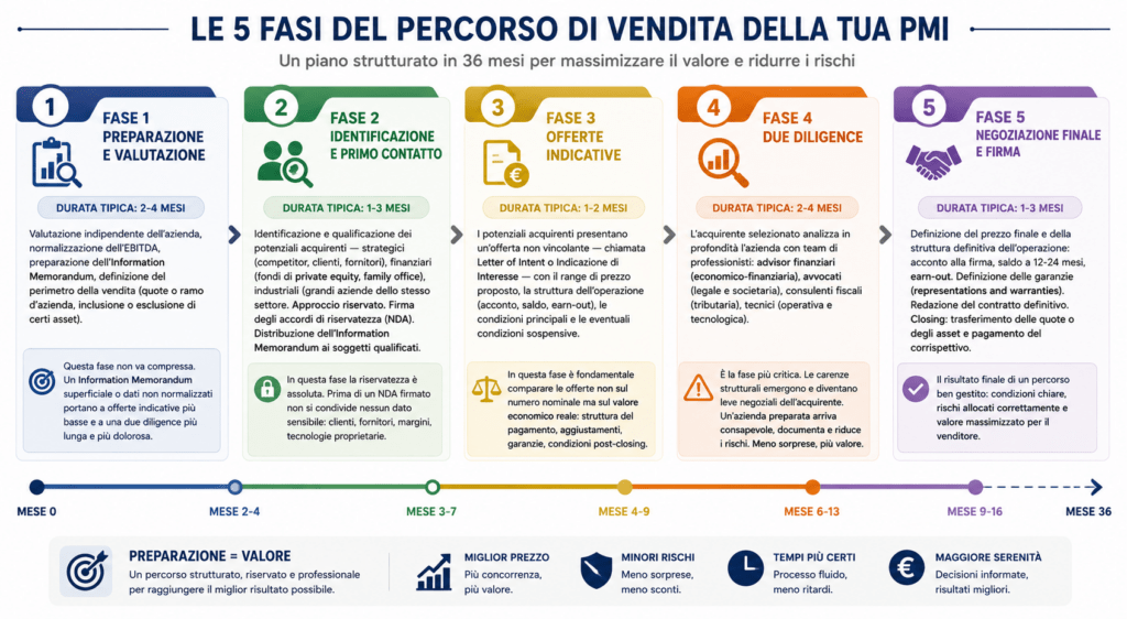 piano cinque fasi preparazione vendita  impresa PMI italiana timeline 36 mesi
